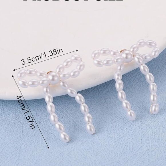 New Elegant Gold Handmade Pearl Bow Knot drop Stud Wedding Formal Party Earrings - Picture 4 of 4